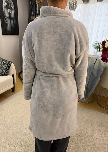Gri Kadın Midi Rahat Bornoz sabahlık - Görsel 2