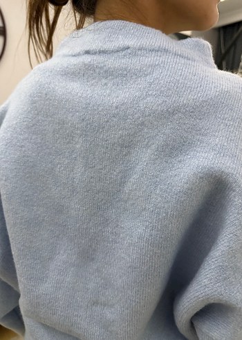 Mavi Yüksek Yakalı Kadın Triko Kazak - Görsel 4