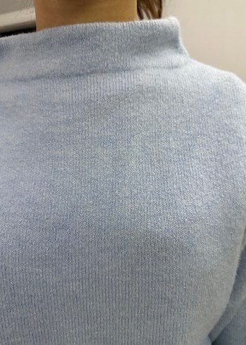 Mavi Yüksek Yakalı Kadın Triko Kazak - Görsel 2