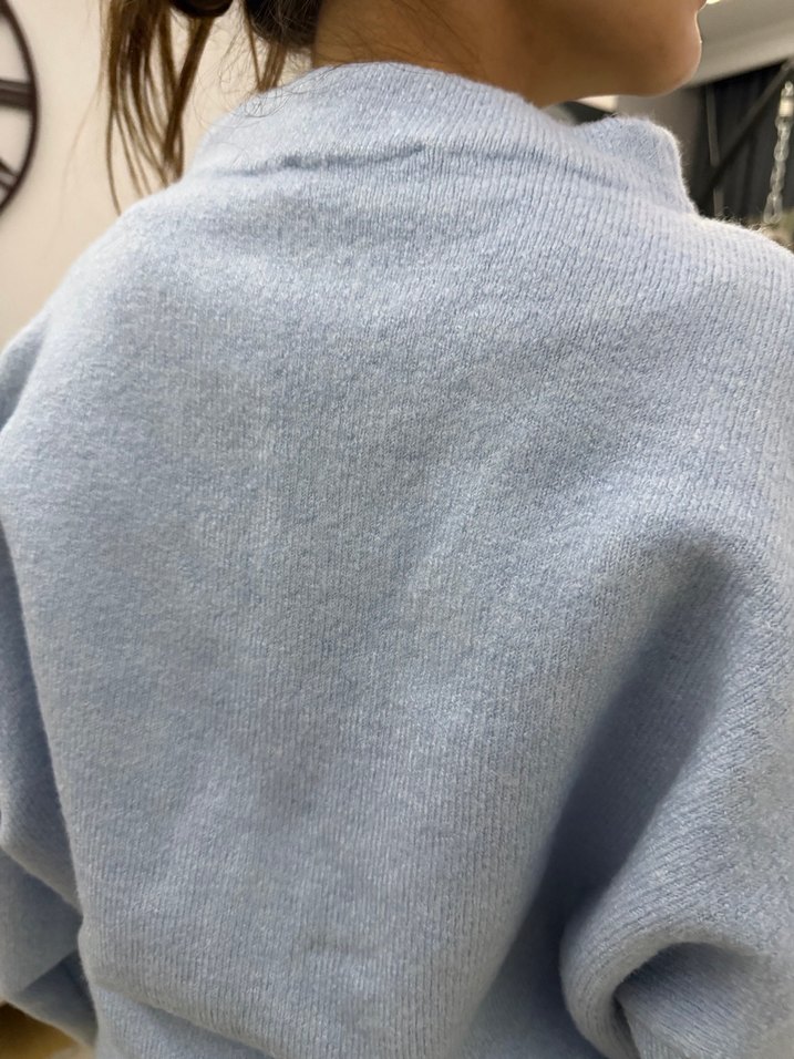 Mavi Yüksek Yakalı Kadın Triko Kazak - Görsel 4