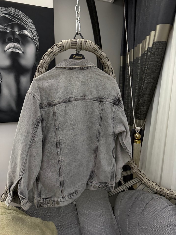 Gri Düğmeli Kadın Denim Ceket - Görsel 3