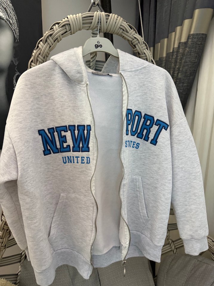 Gri Fermuarlı Kadın Sweatshirt xs s m - Görsel 2