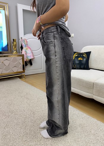 Twist Gri Bol Kesim Midi Boy Kadın Kot Pantolon - Görsel 3