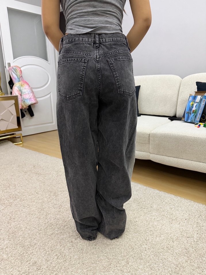 Twist Gri Bol Kesim Midi Boy Kadın Kot Pantolon - Görsel 2