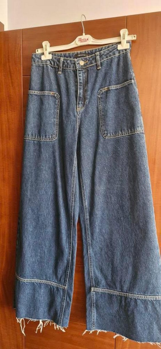 Kadın Lacivert Bol Kesim Midi Kot Pantolon - Görsel 3