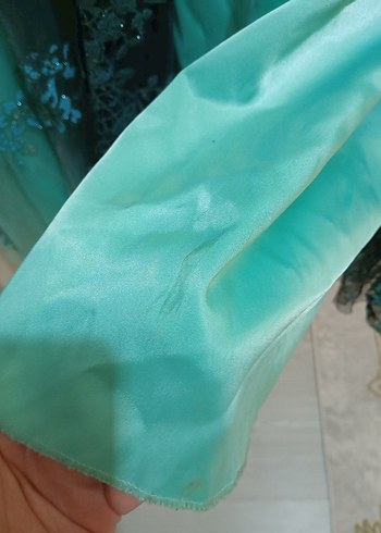 Turkuaz Nakışlı Uzun Kollu Uzun Abiye - Görsel 5