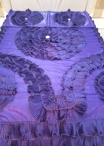 Koyu Mor Nakışlı Yatak Örtüsü - Görsel 2