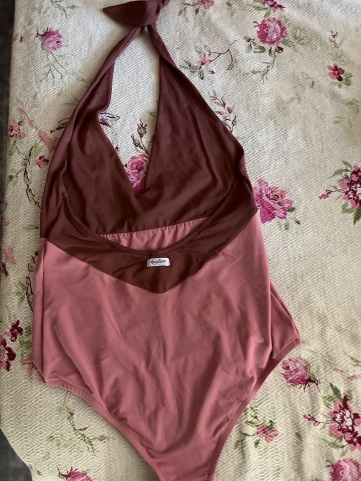 Bordo Pembe Bohem Tarzı Askılı Mayo - Görsel 3