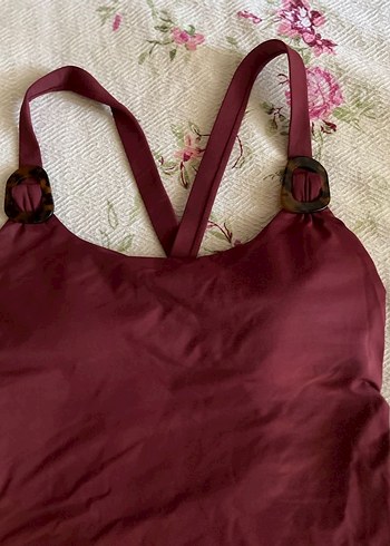 Bordo Askılı Drapeli Kadın Mayo AYJE marka - Görsel 2