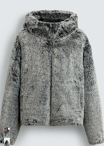 zara suni kürk kapüşonlu ceket - Görsel 6