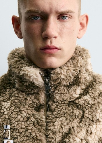 zara desenli suni yünlü ceket - Görsel 7