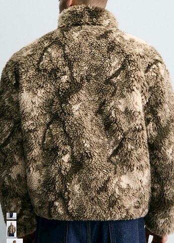 zara desenli suni yünlü ceket - Görsel 3