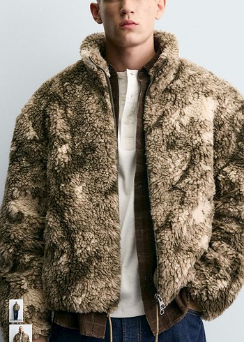 zara desenli suni yünlü ceket - Görsel 2