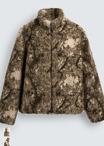 zara desenli suni yünlü ceket - Görsel 6
