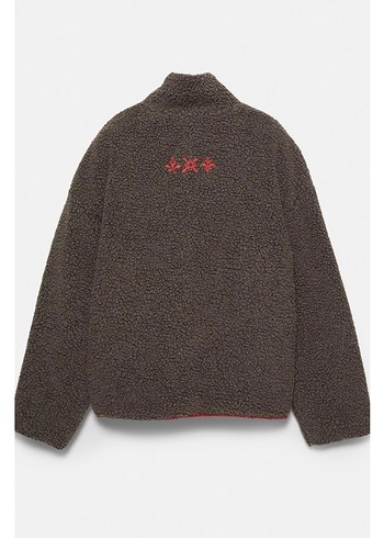 pull bear nakışlı suni yünlü ceket - Görsel 5