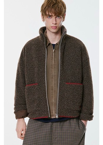 pull bear nakışlı suni yünlü ceket - Görsel 2