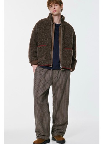 pull bear nakışlı suni yünlü ceket - Görsel 8