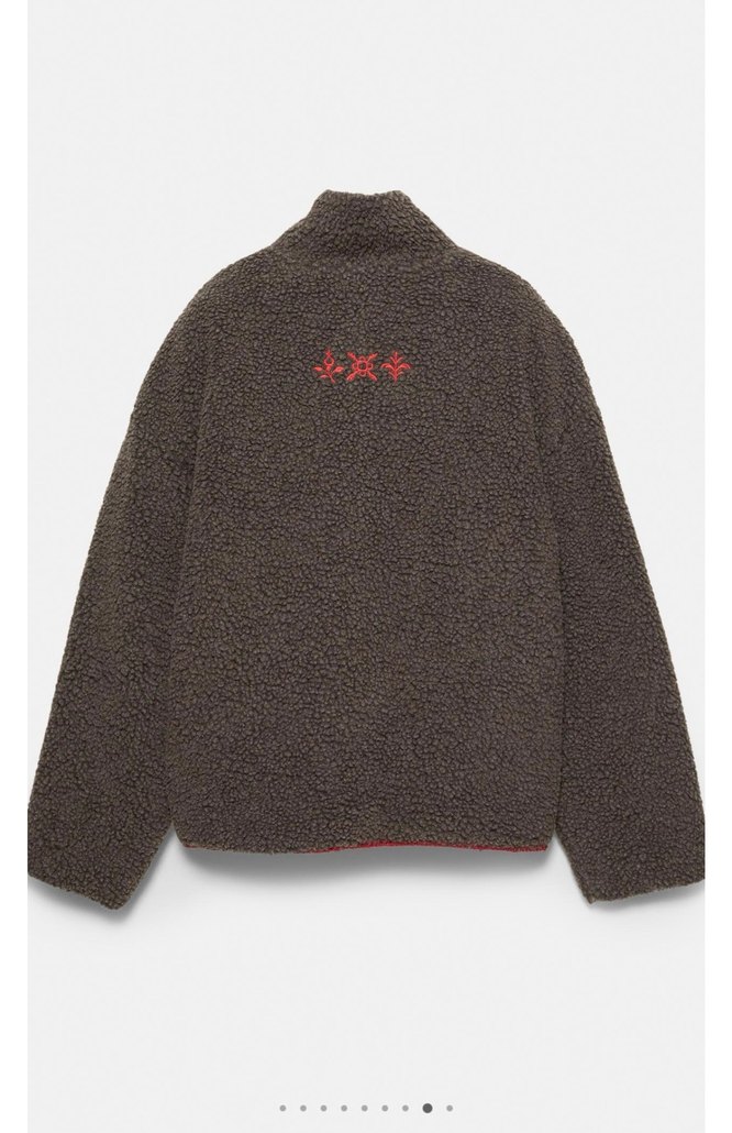 pull bear nakışlı suni yünlü ceket - Görsel 5