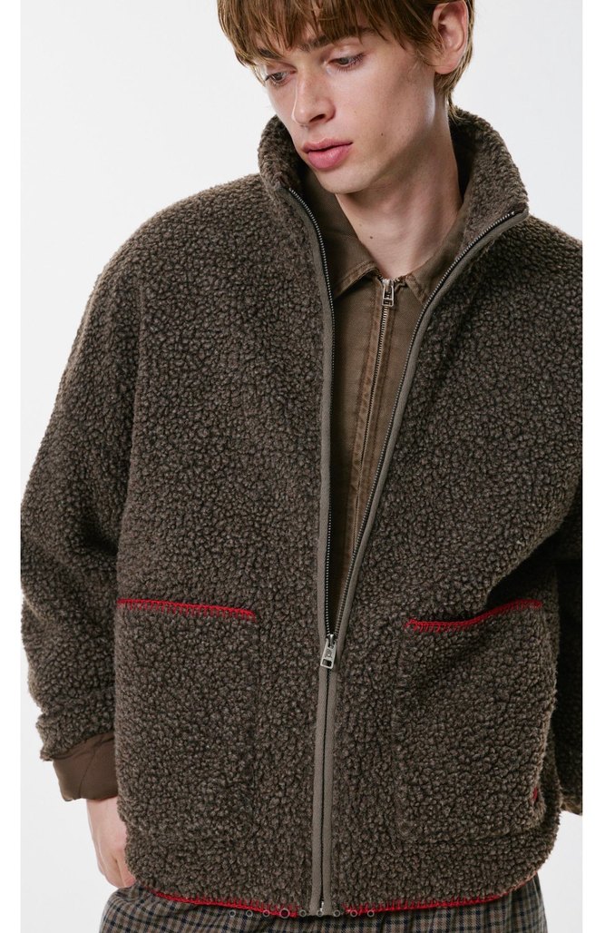 pull bear nakışlı suni yünlü ceket - Görsel 3