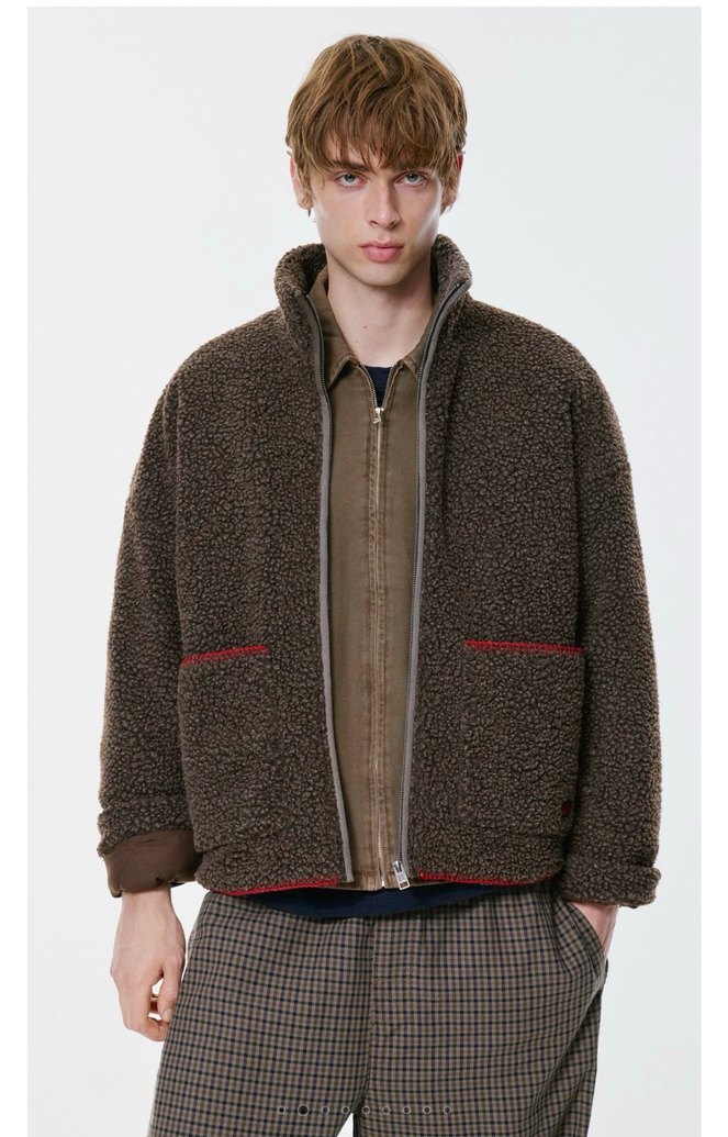 pull bear nakışlı suni yünlü ceket - Görsel 2