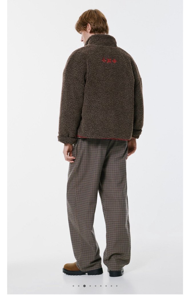 pull bear nakışlı suni yünlü ceket - Görsel 4