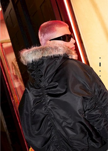 bershka suni kürk yakalı teknik ceket - Görsel 2