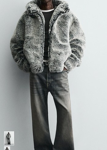 zara suni kürk kapüşonlu ceket - Görsel 8