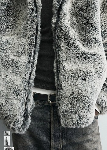 zara suni kürk kapüşonlu ceket - Görsel 7