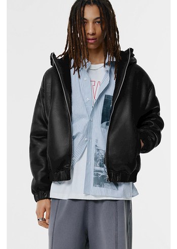 pull bear suni yünlü kapüşonlu ceket - Görsel 6