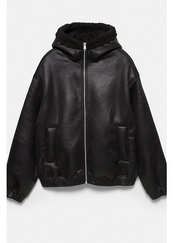 pull bear suni yünlü kapüşonlu ceket - Görsel 4