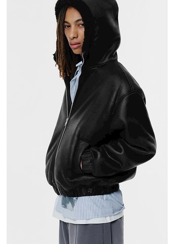 pull bear suni yünlü kapüşonlu ceket - Görsel 5