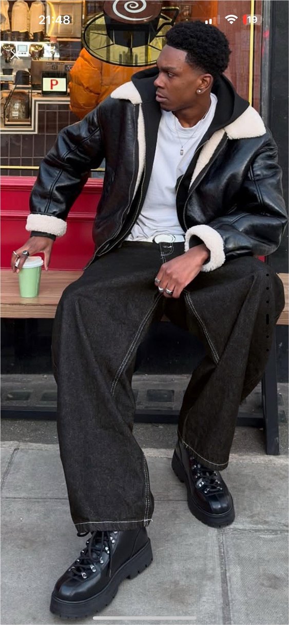 bershka vinil efektli suni kürklü ceket - Görsel 5