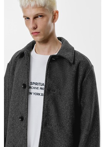 pull bear uzun kaşe kaban - Görsel 5