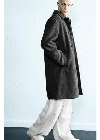 pull bear uzun kaşe kaban - Görsel 4