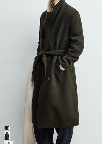 zara kemerli yün kruvaze kaban - Görsel 4