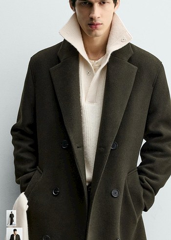 zara kemerli yün kruvaze kaban - Görsel 2