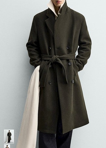 zara kemerli yün kruvaze kaban - Görsel 8