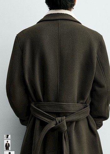 zara kemerli yün kruvaze kaban - Görsel 3