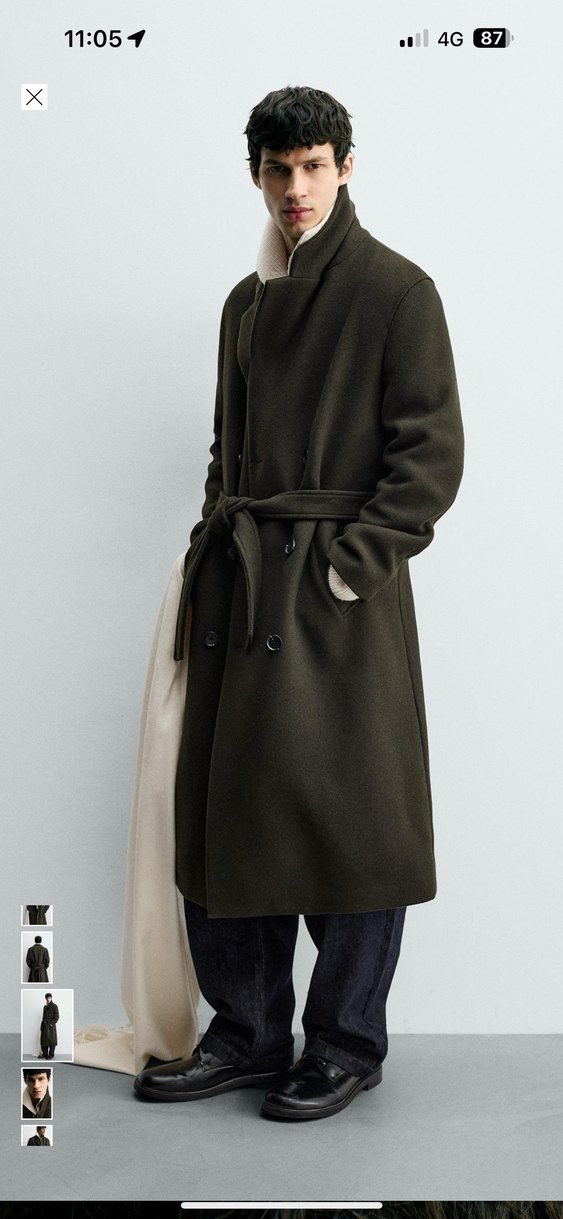 zara kemerli yün kruvaze kaban - Görsel 4