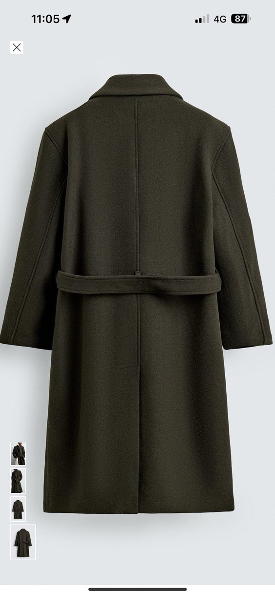 zara kemerli yün kruvaze kaban - Görsel 5