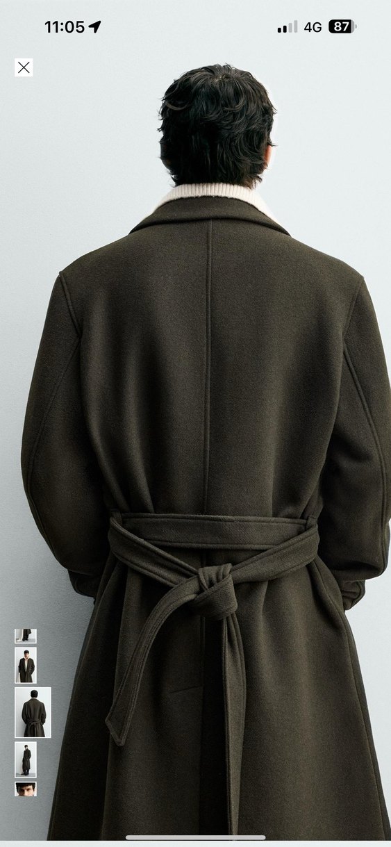 zara kemerli yün kruvaze kaban - Görsel 3