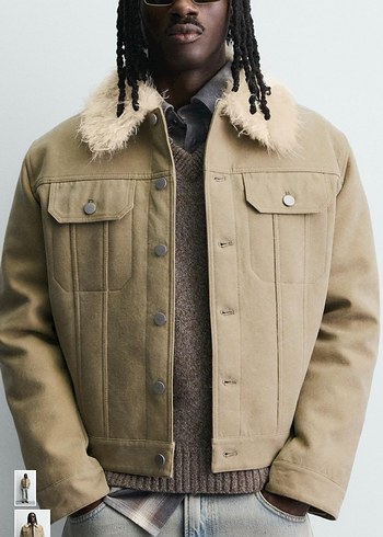 zara kontrast suni kürklü pamuklu ceket - Görsel 2