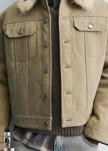 zara kontrast suni kürklü pamuklu ceket - Görsel 6