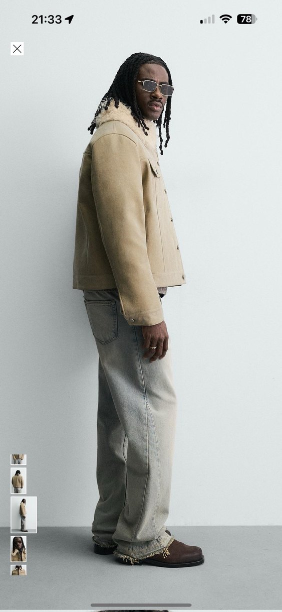 zara kontrast suni kürklü pamuklu ceket - Görsel 4