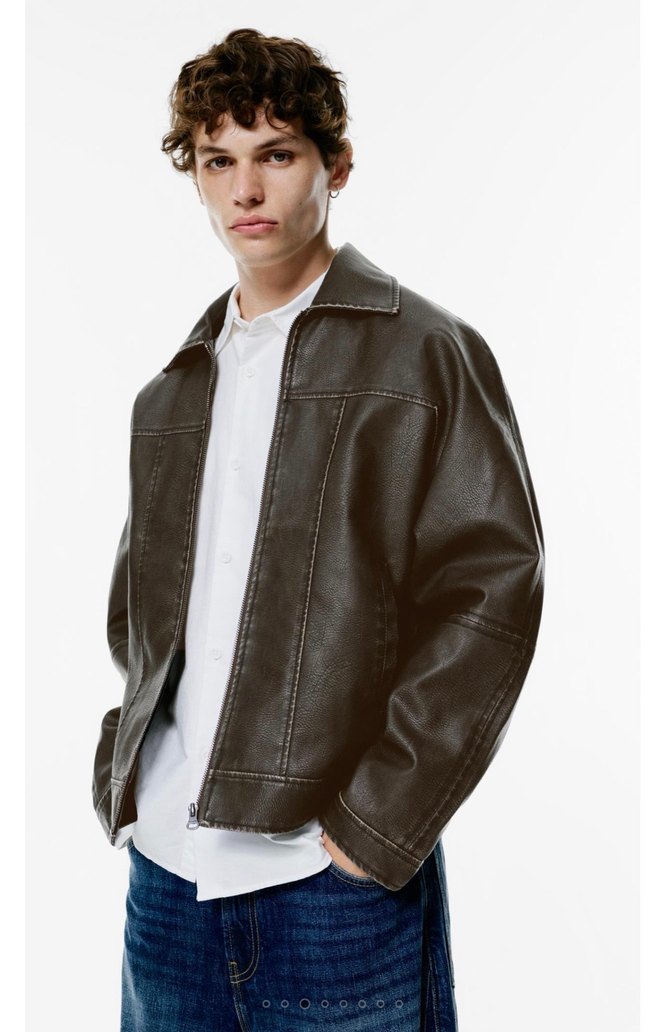 Erkek Kahverengi Deri Ceket - Görsel 5
