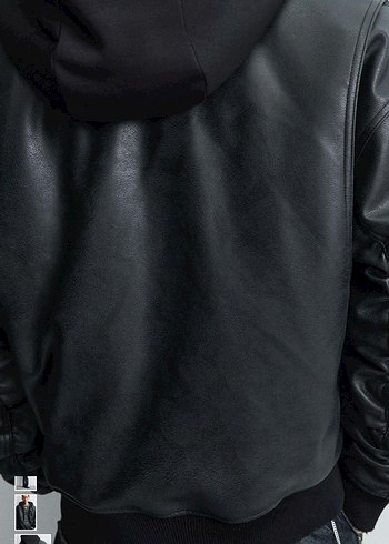 zara kapüşonlu kontrast suni deri ceket - Görsel 3