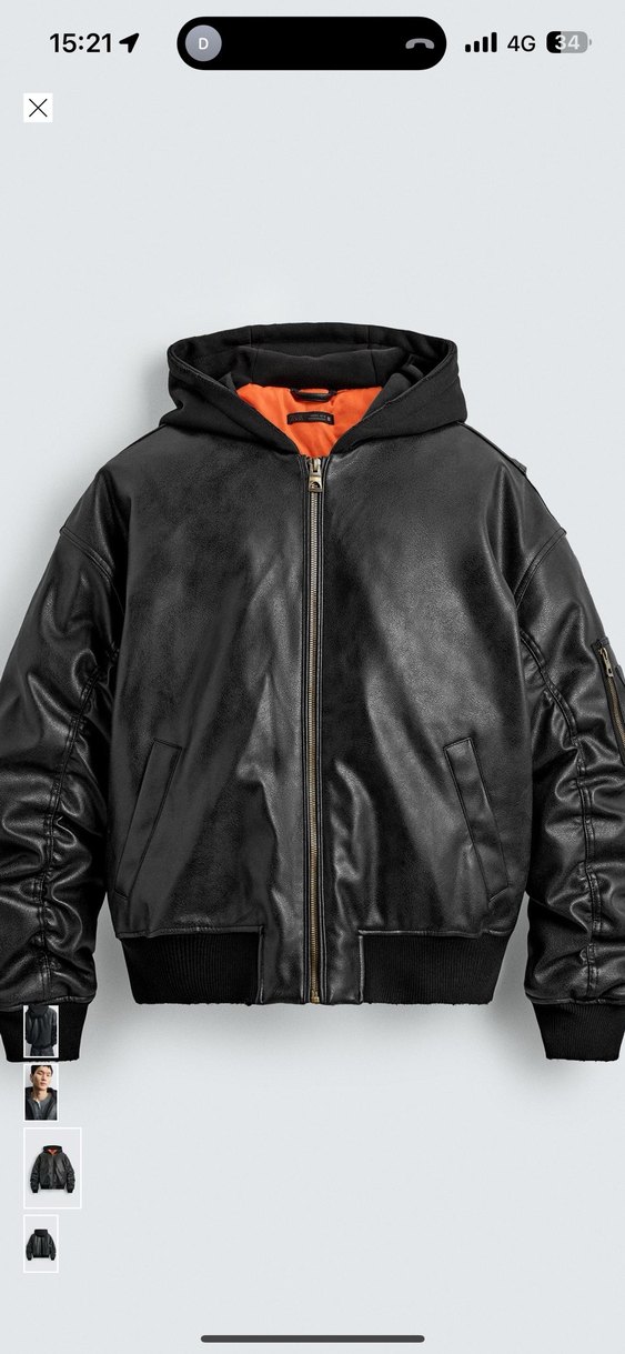 zara kapüşonlu kontrast suni deri ceket - Görsel 2