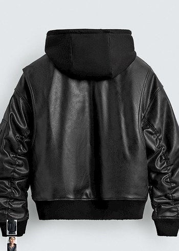 zara kapüşonlu kontrast suni deri ceket - Görsel 7