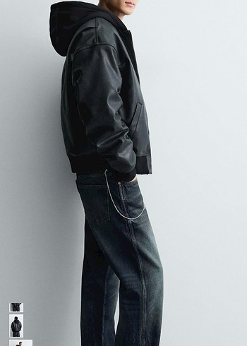 zara kapüşonlu kontrast suni deri ceket - Görsel 5