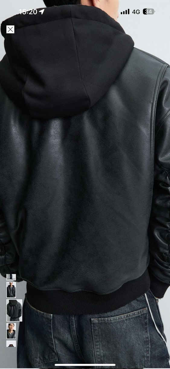 zara kapüşonlu kontrast suni deri ceket - Görsel 4